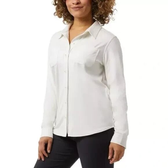 32 Degrees Ladies' Soft Fleece Button Up Shirt, Cream, 2XL - Picture 3 of 3